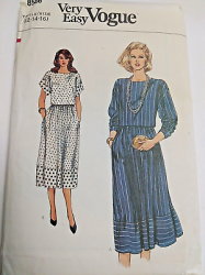 8586 Vogue Easy Boxy Short - Long Sleeve Top, Longer Flare Skirt Pattern 6-10 Uncut